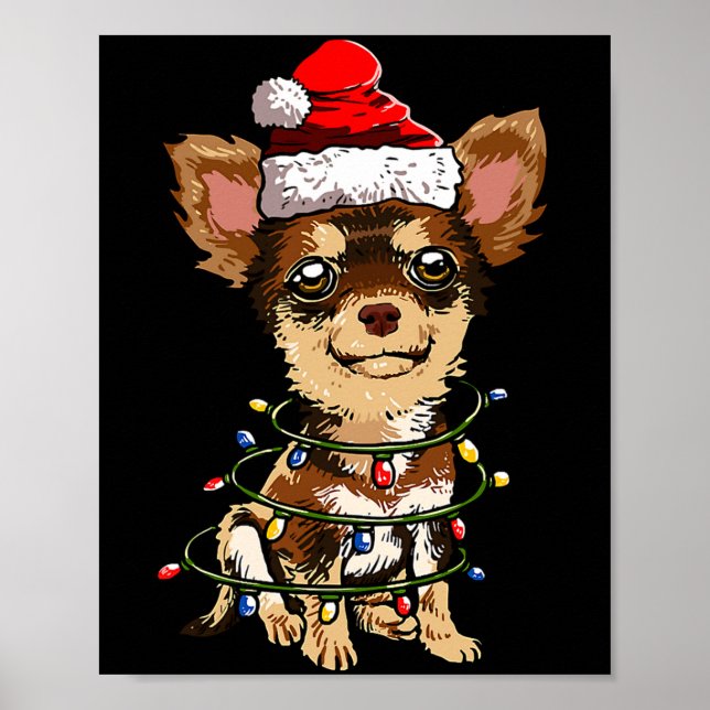 Póster Cute Chihuahua Santa Christmas Tree Lights Xmas Do (Frente)