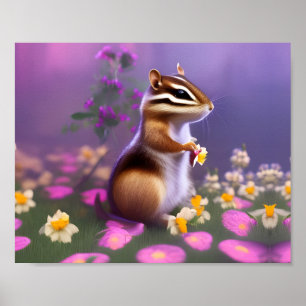 Póster Cute Chipmunk in Flowers