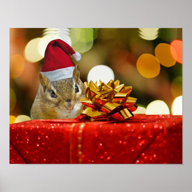 Póster Cute Chipmunk Merry Christmas (Frente)