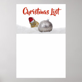 Póster Cute Chipmunk Silver and Snow Christmas List