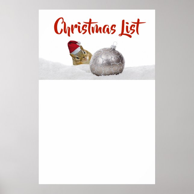 Póster Cute Chipmunk Silver and Snow Christmas List (Frente)