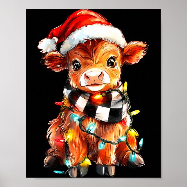 Póster Cute Christmas Baby Highland Cow F Thanksgiving  (Frente)