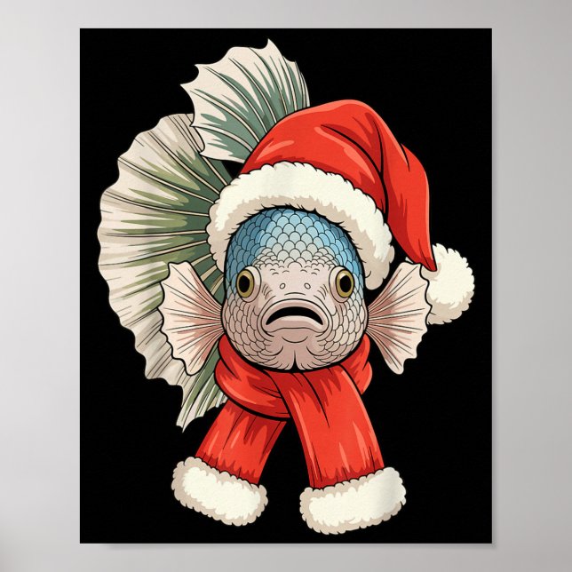 Póster Cute Christmas Betta Fish Santa  (Frente)