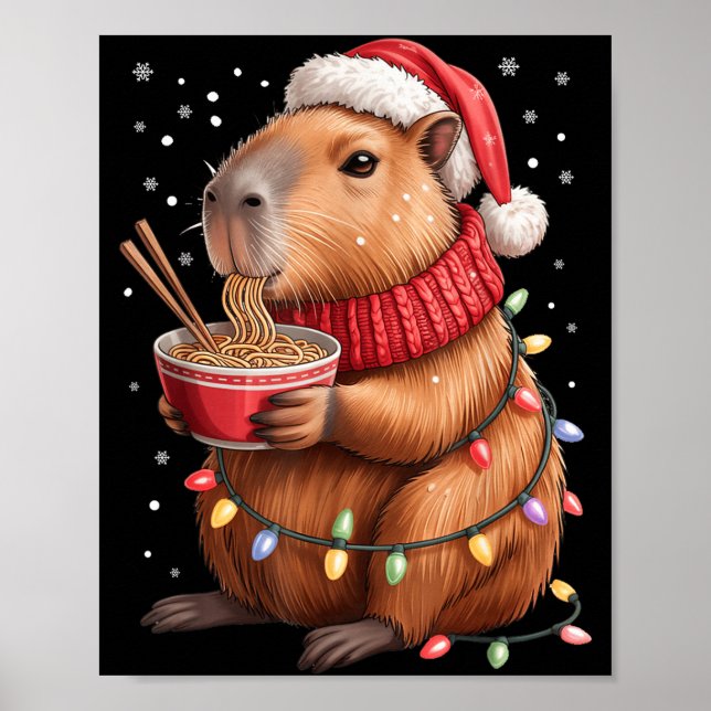 Póster Cute Christmas Capybara With Ramen Bowl Holiday Te (Frente)