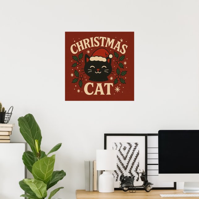 Póster Cute Christmas cat (Oficina en casa)