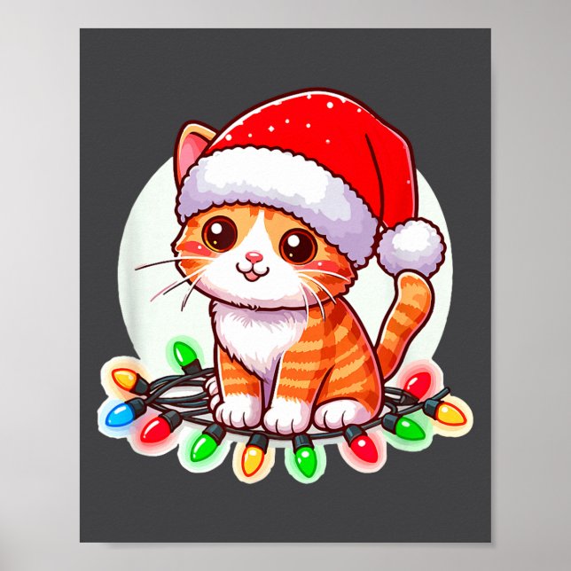 Póster Cute Christmas Cat In Santa Hat  (Frente)