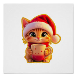 Póster **Cute Christmas Cat with Santa Hat – Funny Holida