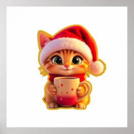 Póster **Cute Christmas Cat with Santa Hat – Funny Holida