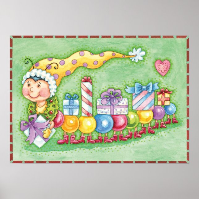 Póster Cute Christmas Caterpillar Train with Presents (Frente)