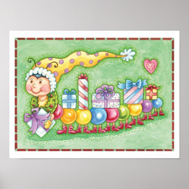 Póster Cute Christmas Caterpillar Train with Presents (Frente)