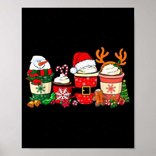 Póster Cute Christmas Coffee Shirt Snowman Deer Santa Cof (Frente)
