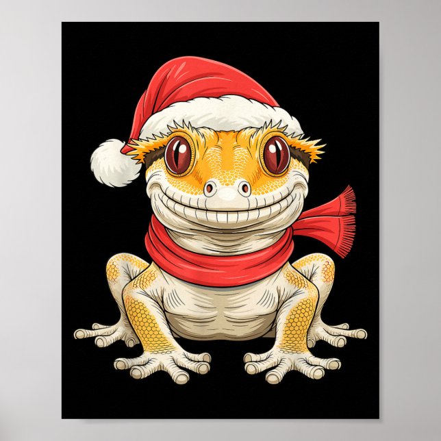 Póster Cute Christmas Crested Gecko Santa  (Frente)