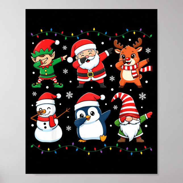 Póster Cute Christmas Dabbing Santa Elf Reindeer Boys Gir (Frente)