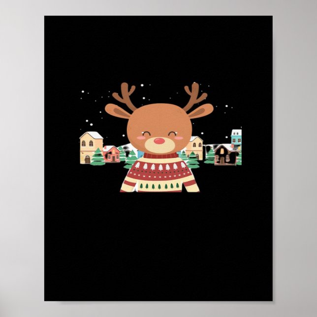 Póster Cute Christmas Deer Minimal Design  (Frente)