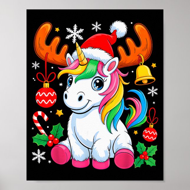 Póster Cute Christmas Girls Women Xmas Unicorn Deer Xmas  (Frente)
