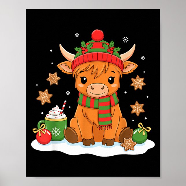 Póster Cute Christmas Highland Cow Lover Xmas Women Farm  (Frente)