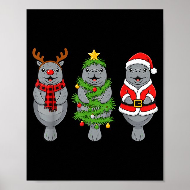 Póster Cute Christmas Manatee Shirt, Holiday Manatee Sant (Frente)