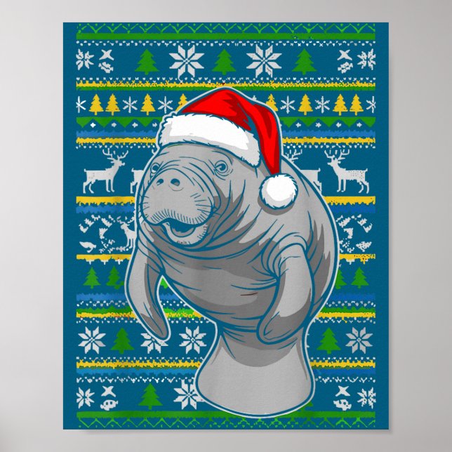 Póster Cute Christmas Manatee Shirt, Manatee Ugly Xmas Sw (Frente)