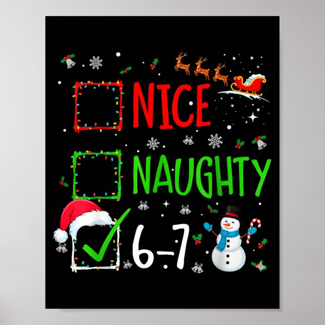 Póster Cute Christmas Nice Naughty 6-7 Snowman Holiday Te (Frente)