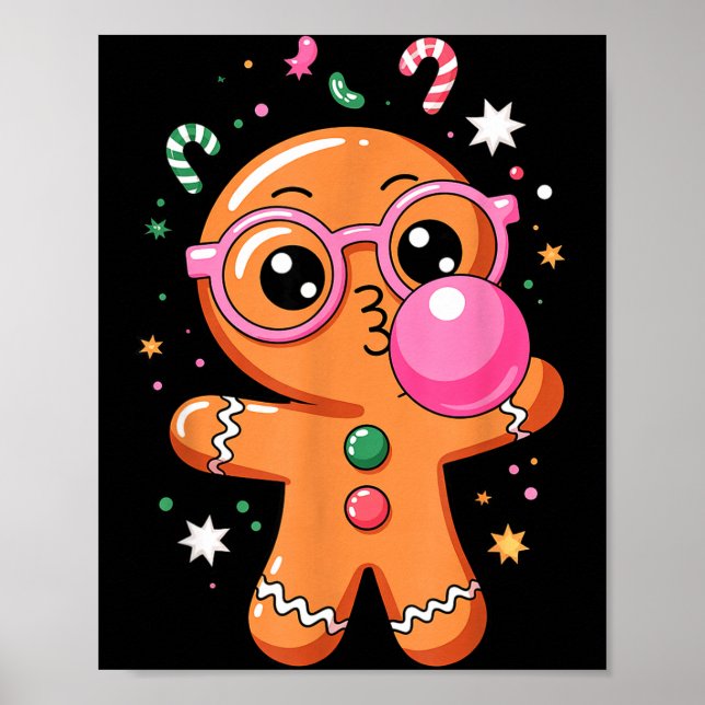 Póster Cute Christmas Pajama Gingerbread Blowing Bubble G (Frente)