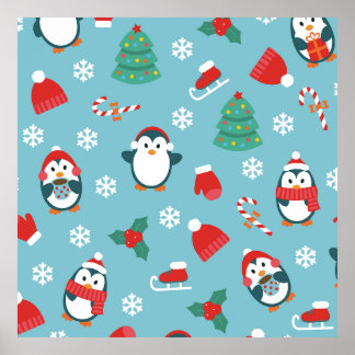 Póster Cute Christmas Penguins Pattern