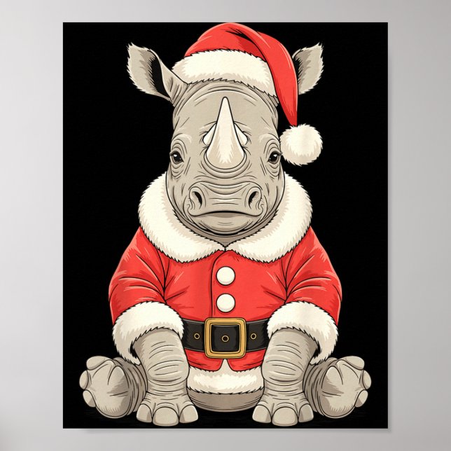 Póster Cute Christmas Rhino Santa Safari Animal  (Frente)