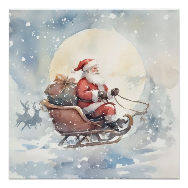 Póster Cute Christmas santa sleigh cozy Holiday Wall Art (Anverso)