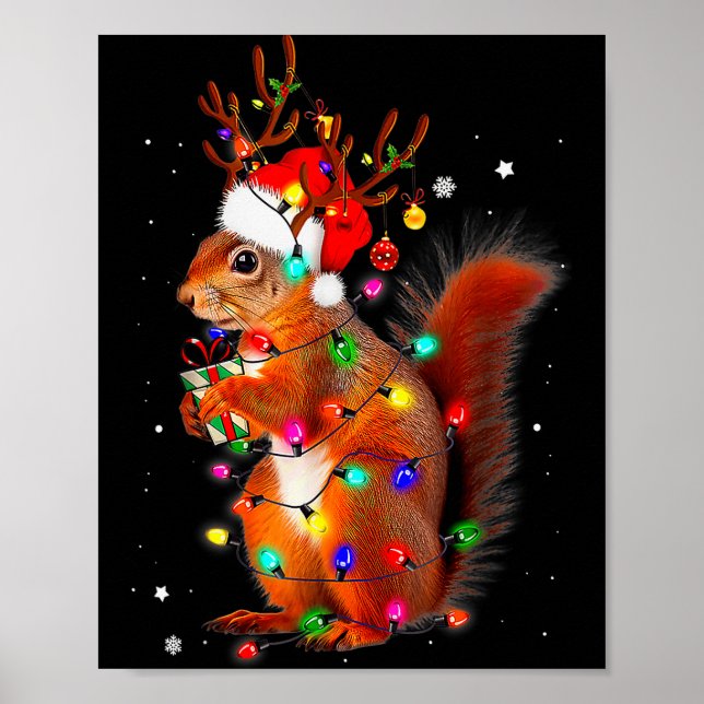 Póster Cute Christmas Squirrel Lights Reindeer Xmas Holid (Frente)
