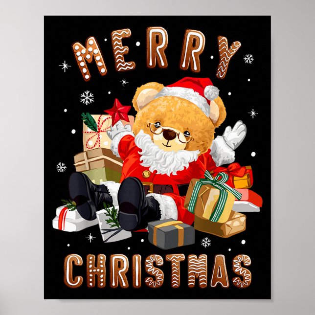 Póster Cute Christmas Teddy Bear Santa Claus  (Frente)