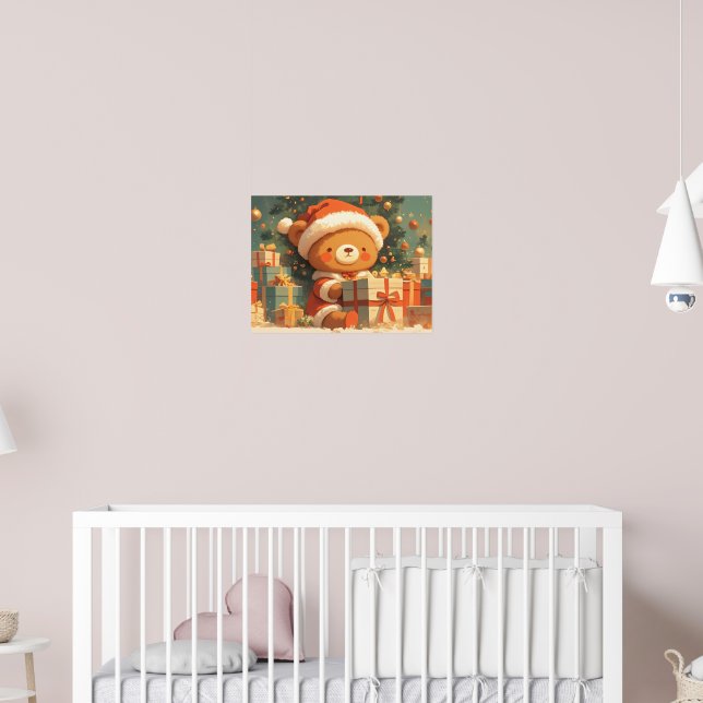 Póster Cute Christmas Teddy Bear with Gifts (Guardería 2)