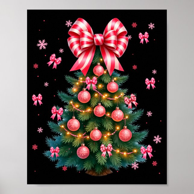 Póster Cute Christmas Tree Coquette Nk Tree Light Xmas Wo (Frente)