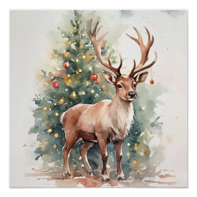 Póster Cute Christmas tree reindeer cozy Holiday Wall Art (Anverso)
