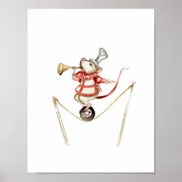 Póster Cute Circus Mouse With Trumpet Carnival Nursery