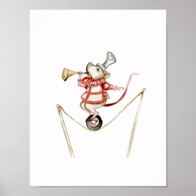 Póster Cute Circus Mouse With Trumpet Carnival Nursery (Frente)