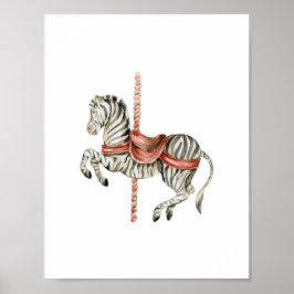 Póster Cute Circus Zebra Carousel Carnival Nursery