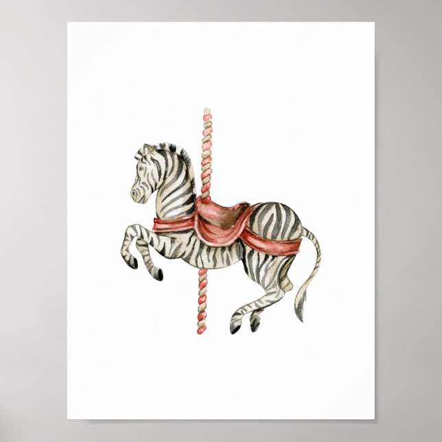 Póster Cute Circus Zebra Carousel Carnival Nursery (Frente)