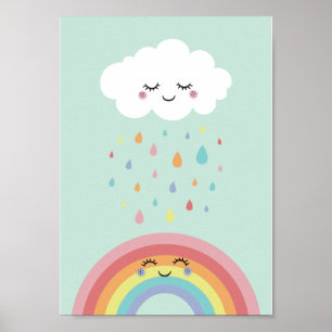 Póster Cute Cloud Rainbow Nursery Cartel Impreso Pastel