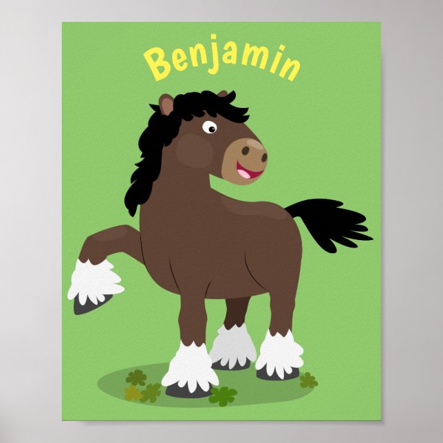 Póster Cute Clydesdale personalizado de caballo ilustraci (Frente)