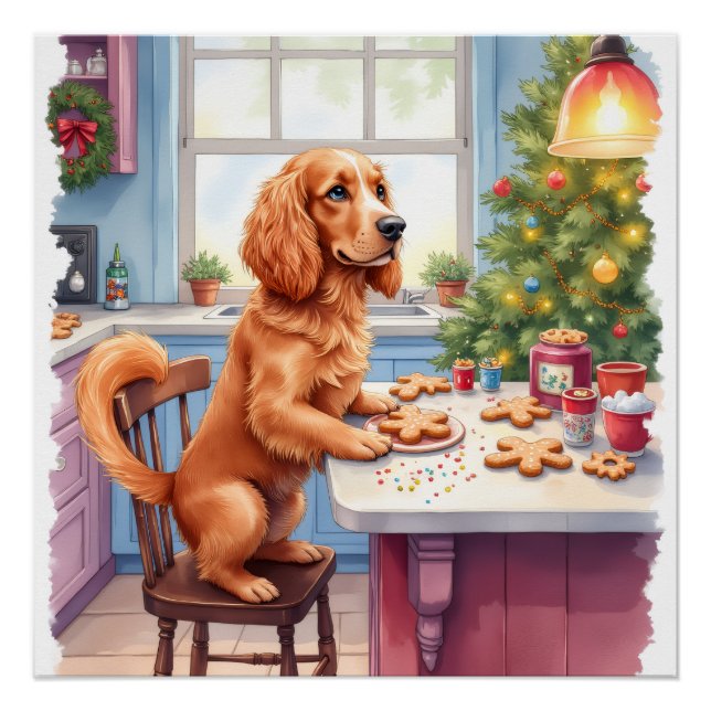 Póster Cute Cocker Spaniel Hornear Pan de Jengibre Navida (Anverso)