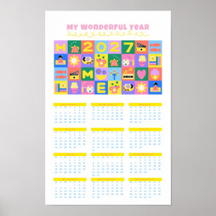 Póster Cute Colorful 2027 Calendario del Año en un Vistaz