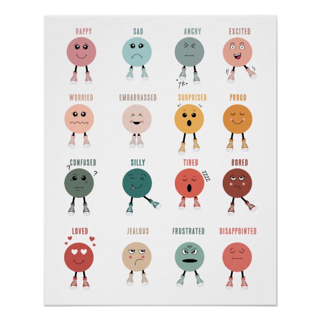 Póster Cute Colorful Feelings Emotions Faces Chart (Anverso)