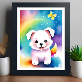 Póster Cute Colorful Watercolour cachorro perro niños