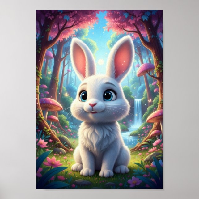 Póster Cute Conejo de Bosque Cartel de Cascada Bosque (Frente)