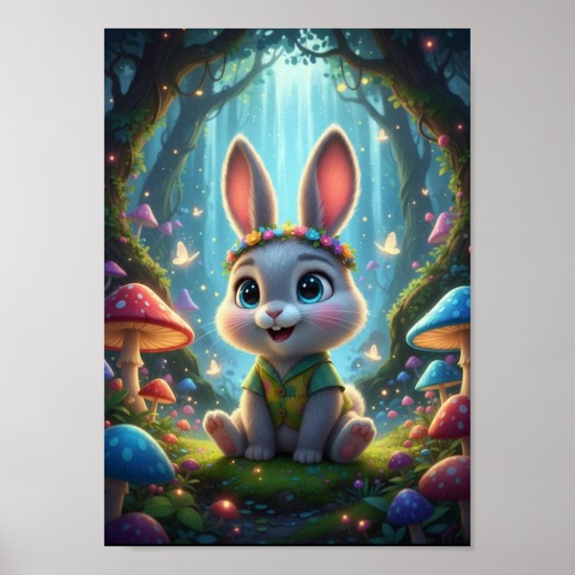 Póster Cute Conejo de Bosque Flor Poster de Fantasía (Frente)
