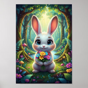 Póster Cute Conejo de Bosque Poster de Ramo de Primavera