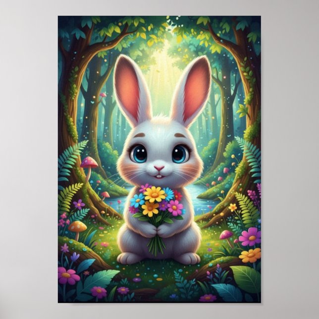 Póster Cute Conejo de Bosque Poster de Ramo de Primavera (Frente)