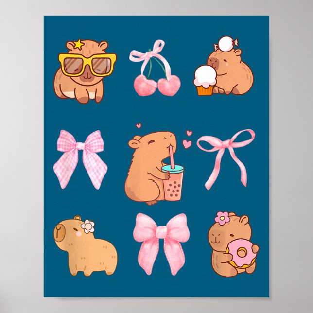 Póster Cute Coquette Bow Capybara Pajamas Pjs Clothes Gir (Frente)