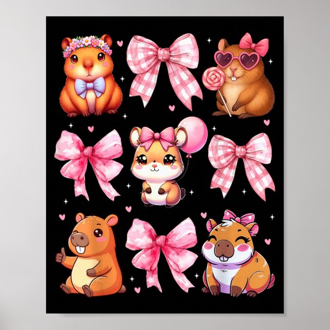 Póster Cute Coquette Bow Capybara Pajamas Pjs Clothes Gir (Frente)