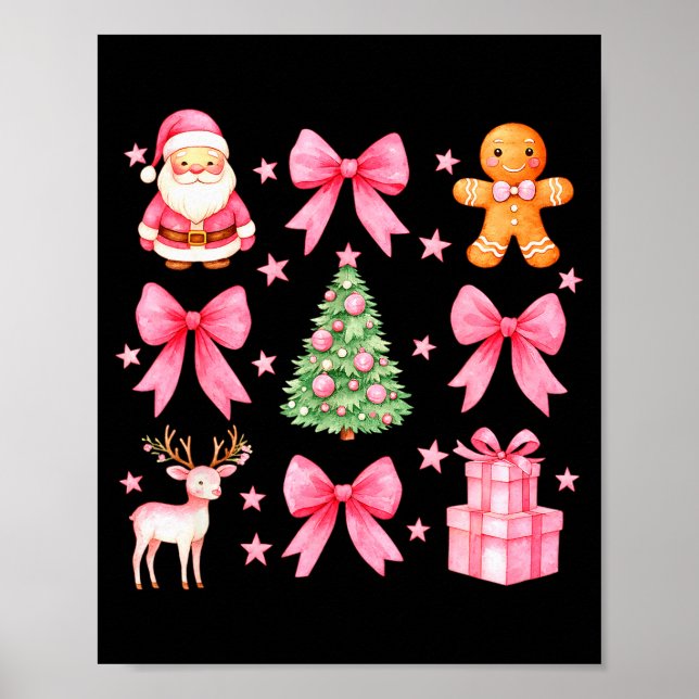 Póster Cute Coquette Bow Nk Christmas Tree Santa Gingerbr (Frente)
