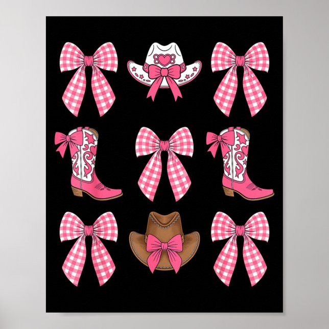 Póster Cute Coquette Bow Nk Cowgirl Boots And Hats Cowgir (Frente)